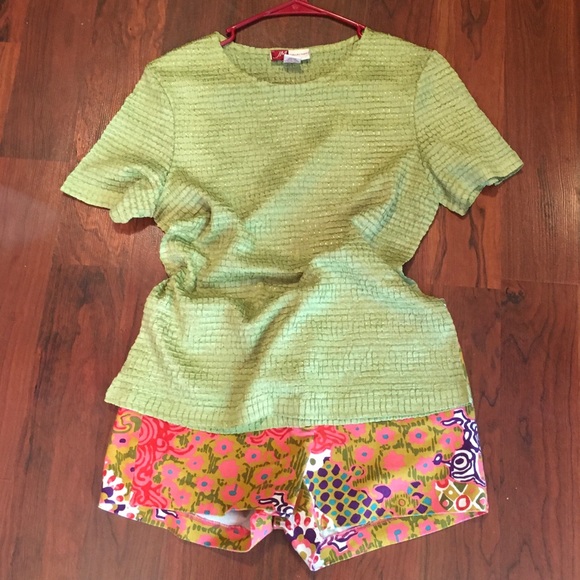 J Crew Colorful Tropical Coral Chartreuse Green - Picture 2 of 7